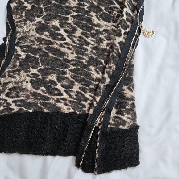 Graychild Leopard Sweater Zip Bling Moon Detail Vintage 90s Y2K Mob Wive Goth - Picture 10 of 12